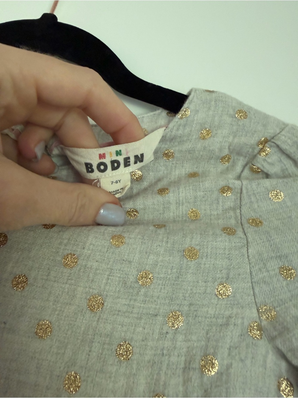 Mini Boden linen Dress in cream with Gold Dots